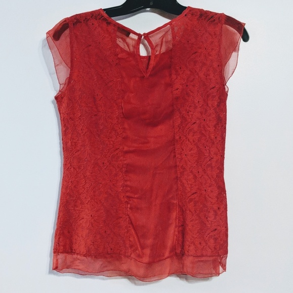 Red Lace Cap-sleeve Blouse - Picture 2 of 4